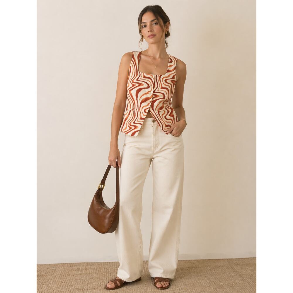 Mango Abstract Swirl Tank Top Womens M Orange Cream Y2K Retro